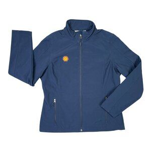 Shell Oil Jacket Womens Large Navy Blue Full Zip Soft Shell Fleece Lined Winter